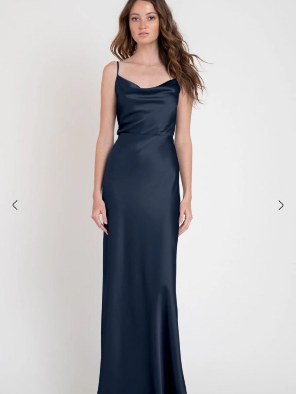 Jenny Yoo Navy Satin Cowl Maxi Dress
